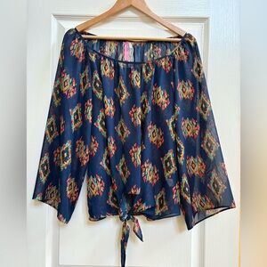 Cinnamon Girls’ women’s bohemian style polyester blouse w/tie- Sz XS